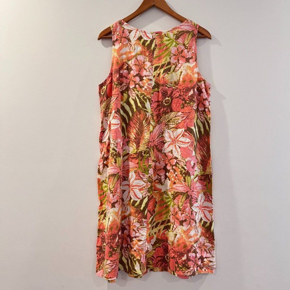 J. Jill Love Linen Dress Size Medium Women's Sleeveless Orange Pink Floral Print - Picture 5 of 7